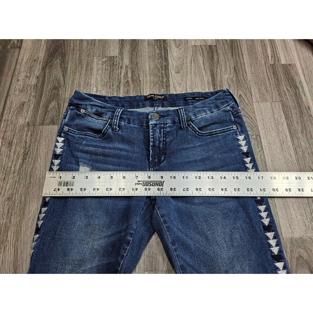 Dear John Women Size 27 Joyrich Comfort Skinny Distressed Embroidered Blue Jeans - Picture 9 of 12